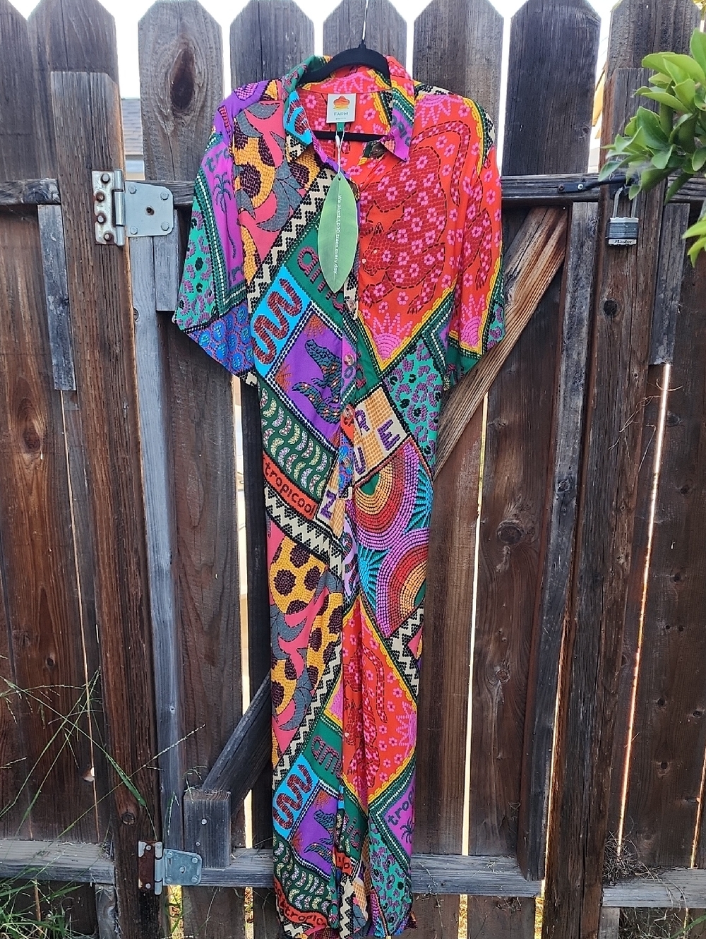 New FARM Rio Vibrant Patchwork Print Jumpsuit, NWT